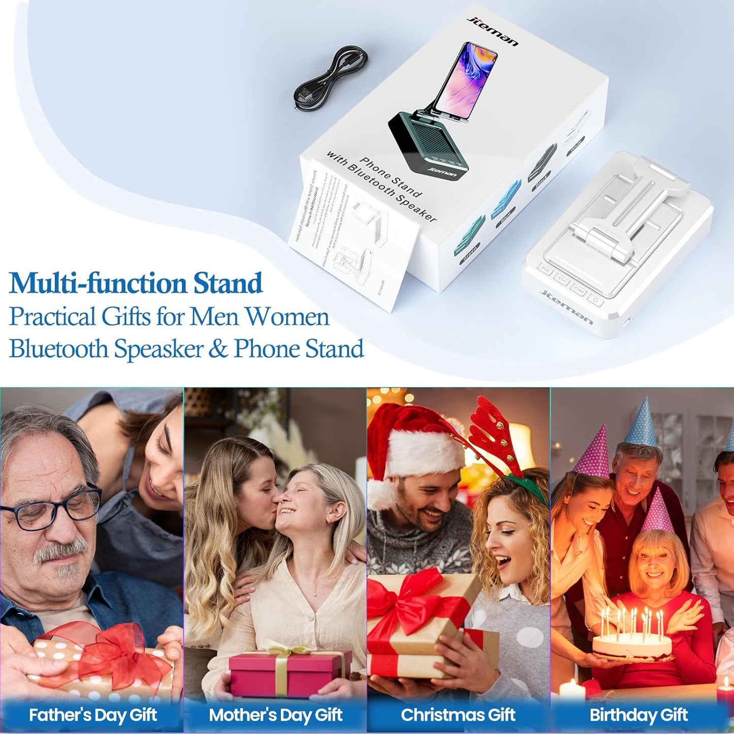 JTEMAN Portable Phone Stand with Speaker Bluetooth Wireless,Gifts for Men Women,Birthday for Women,Kitchen Gadgets