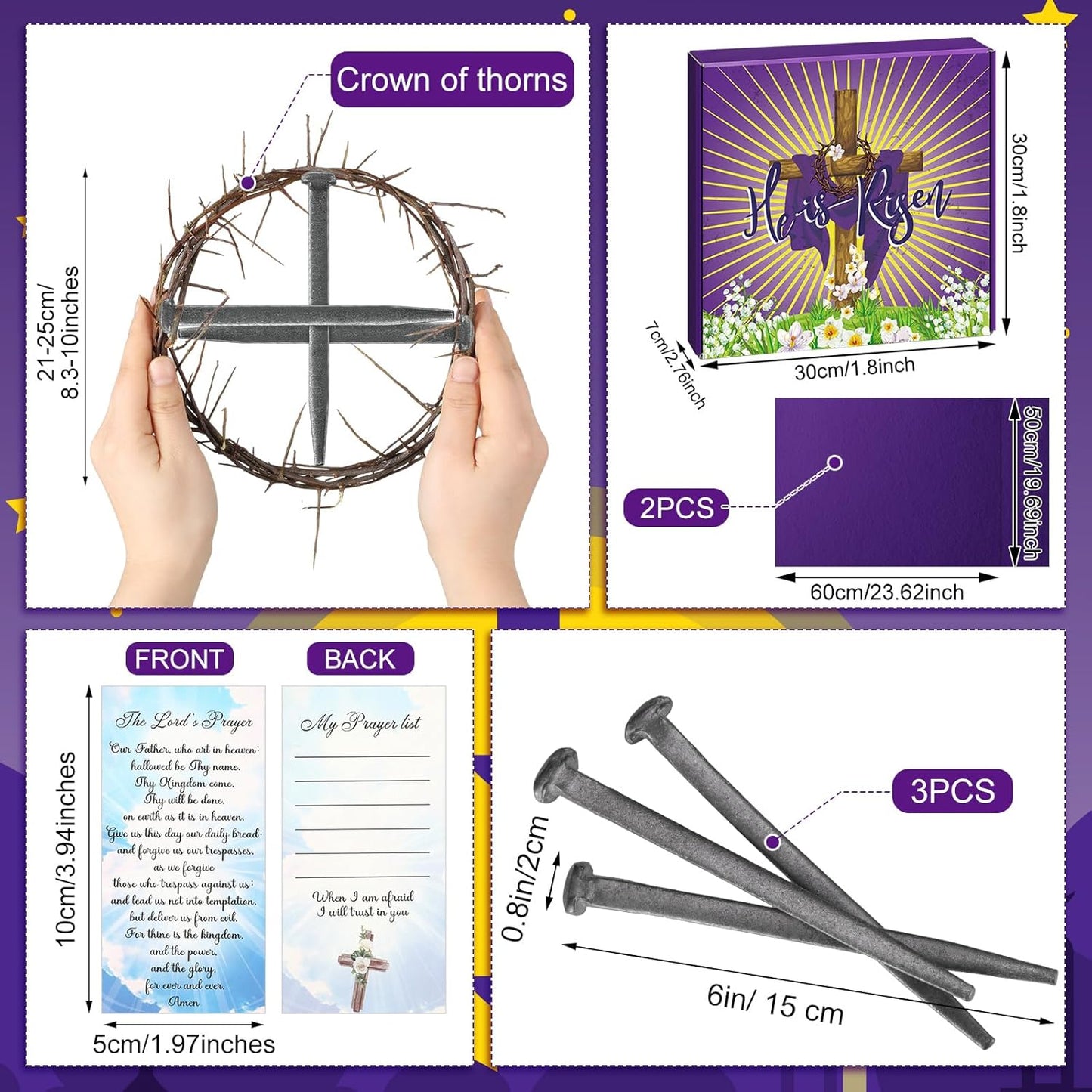 Seematn Easter Crown of Thorns Set - 8-Inch Christian Wreath with Cross Nails & Prayer Card