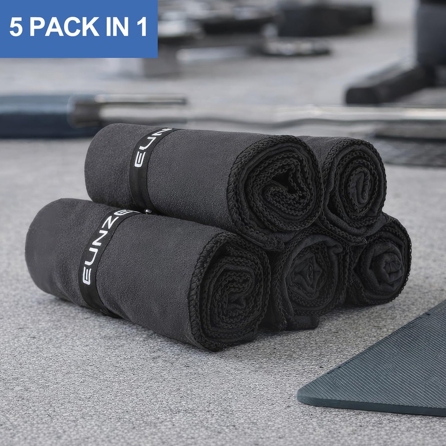 Eunzel Microfiber Workout Towel,Quick Dry Silver Ion Absorbent Sweat Gym Towel for Workout, Camping, Travel, Exercise& Fitness 31.5"x15.7", Set of 5 Black