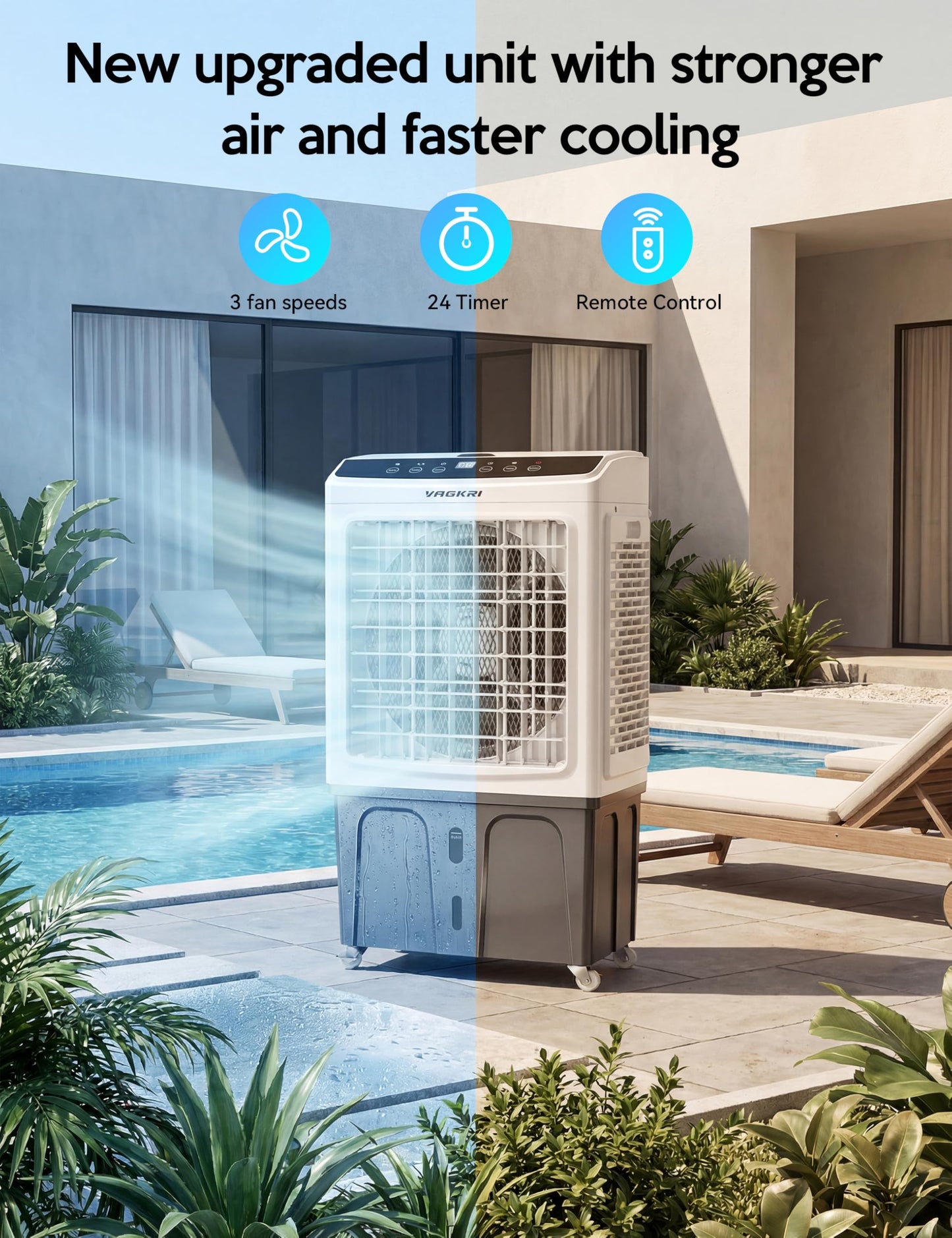 Evaporative Air Cooler, Outdoor Swamp Cooler Air Conditioner 3-IN-1 Cooling Fan with Remote Control Water Self-filling, 24H Time, 3 Modes & Wind for Garage, Yard, Commercial Use