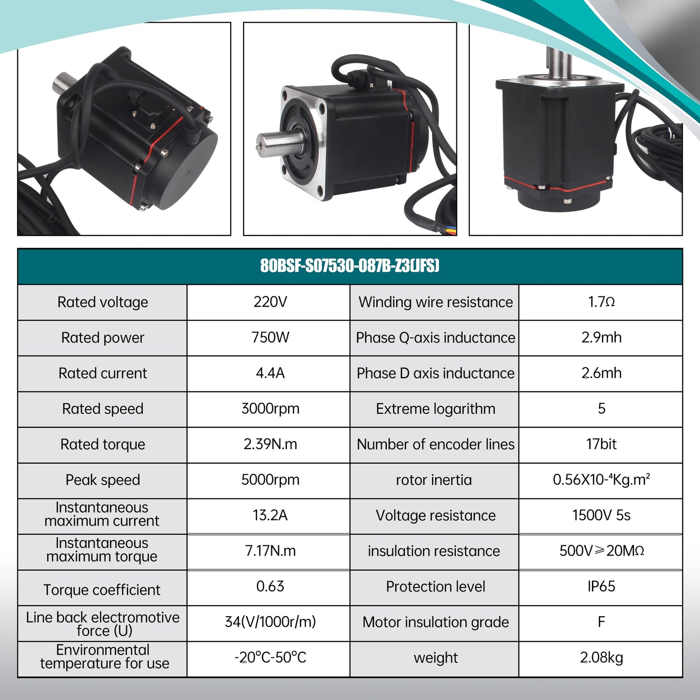 YIDOFENG Without Brake 750W AC Servo Motor Kit, CNC 220V 4.4A 3000rpm L3000 17-bit Encoder RS485 Servo Motor Driver Controller Kit for CNC Engraver Milling Machine/Robot