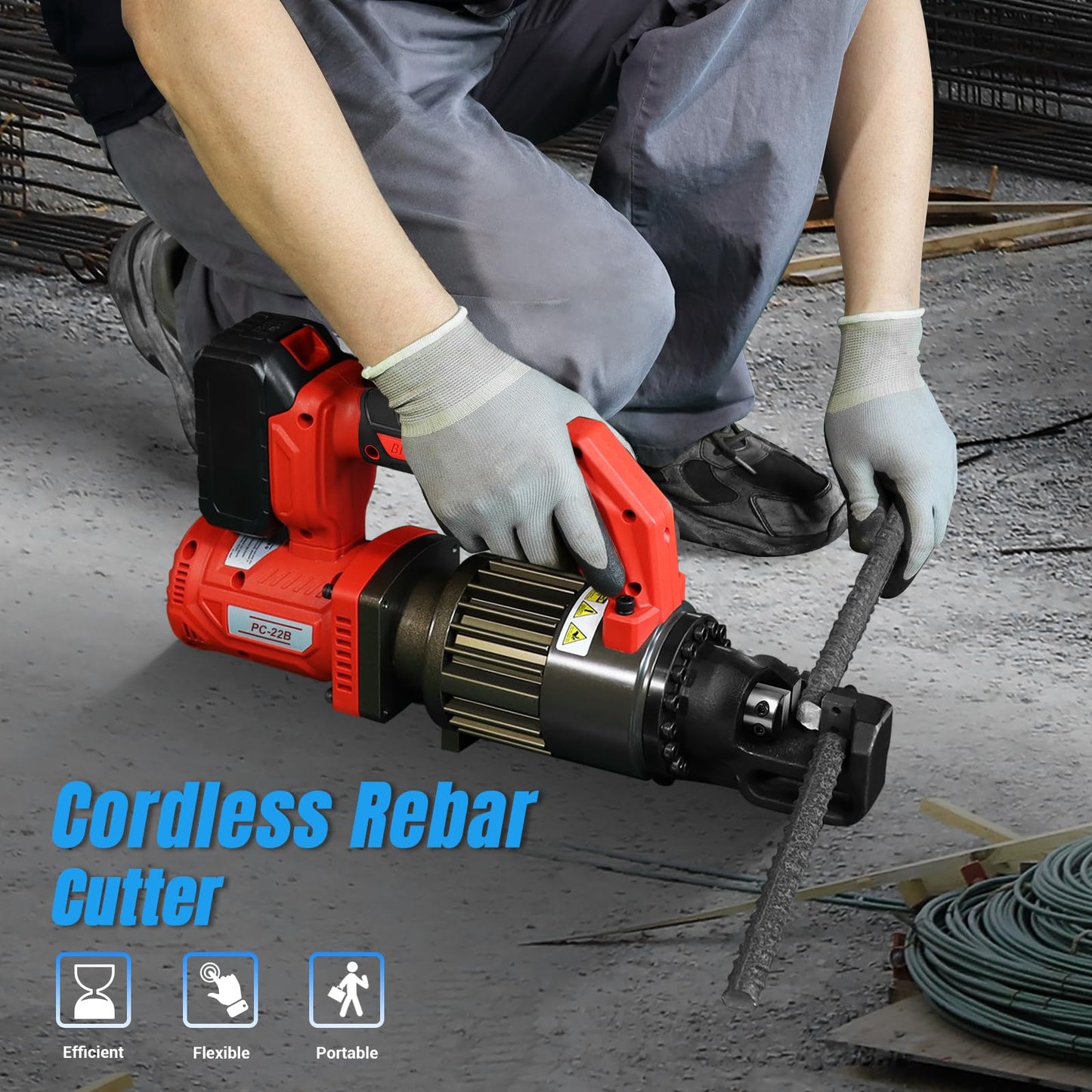 LOSCHEN Cordless Rebar Cutter,Electric Hydraulic Rebar Cutter,Portable Handheld Rebar Cutting Saw,Cutting up from 3/20" (4mm) #3 to 7/8" (22mm) #7 Rebar (Li-ion Battery Version)