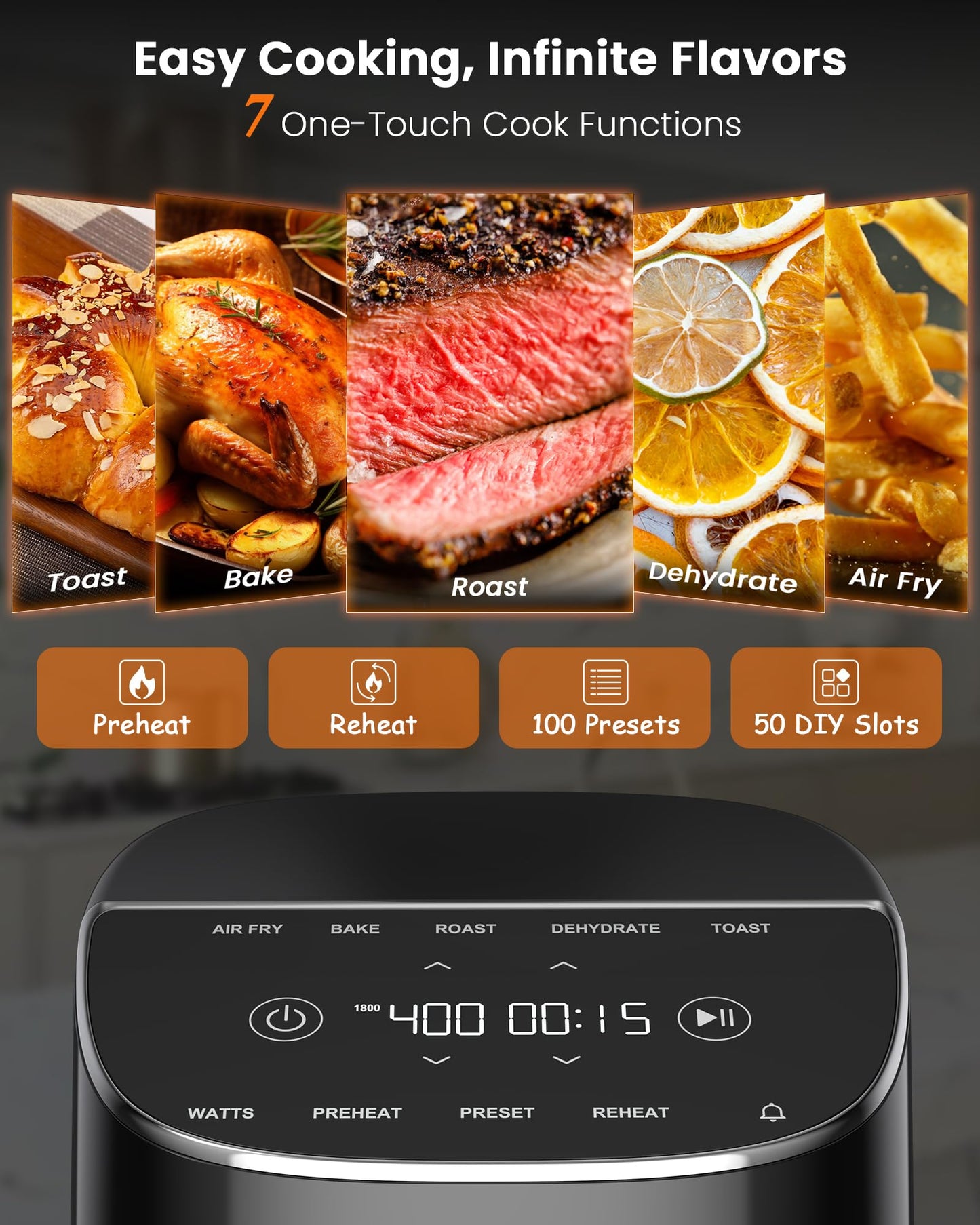 Nuwave Brio Plus Air Fryer 8 Qt, New & Improved, PFAS-FREE, 7 Digital One-Touch Cook Functions that AIR FRY, BAKE, ROAST, DEHYDRATE, TOAST, REHEAT, PREHEAT, 150 Presets, 50°F~400°F (Black)