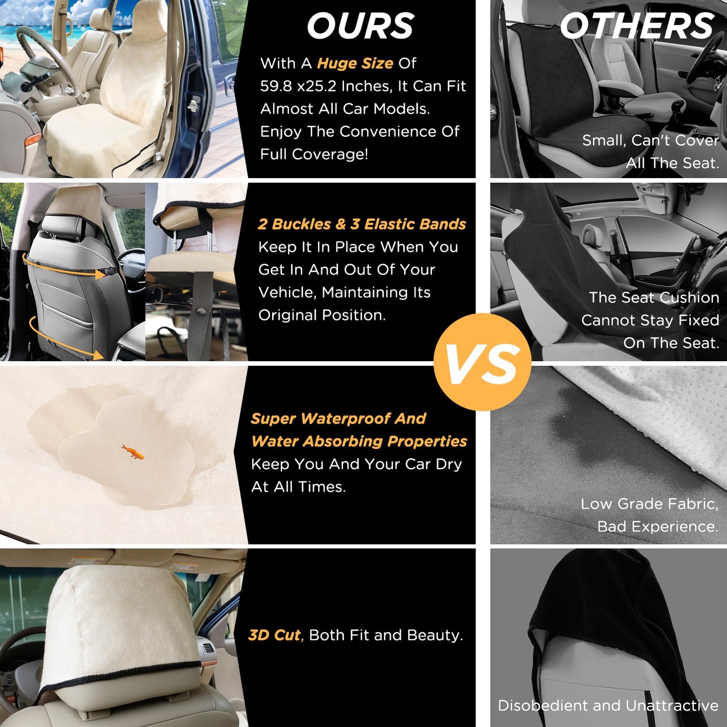 DREAMANIA Waterproof Seat Cover Towel, 2PCS Premium Sweat Carseat Protector, Perfect for Universal Anti-Slip Car Truck SUV Seat, Great for Surfing Yoga Gym Workout, Tan
