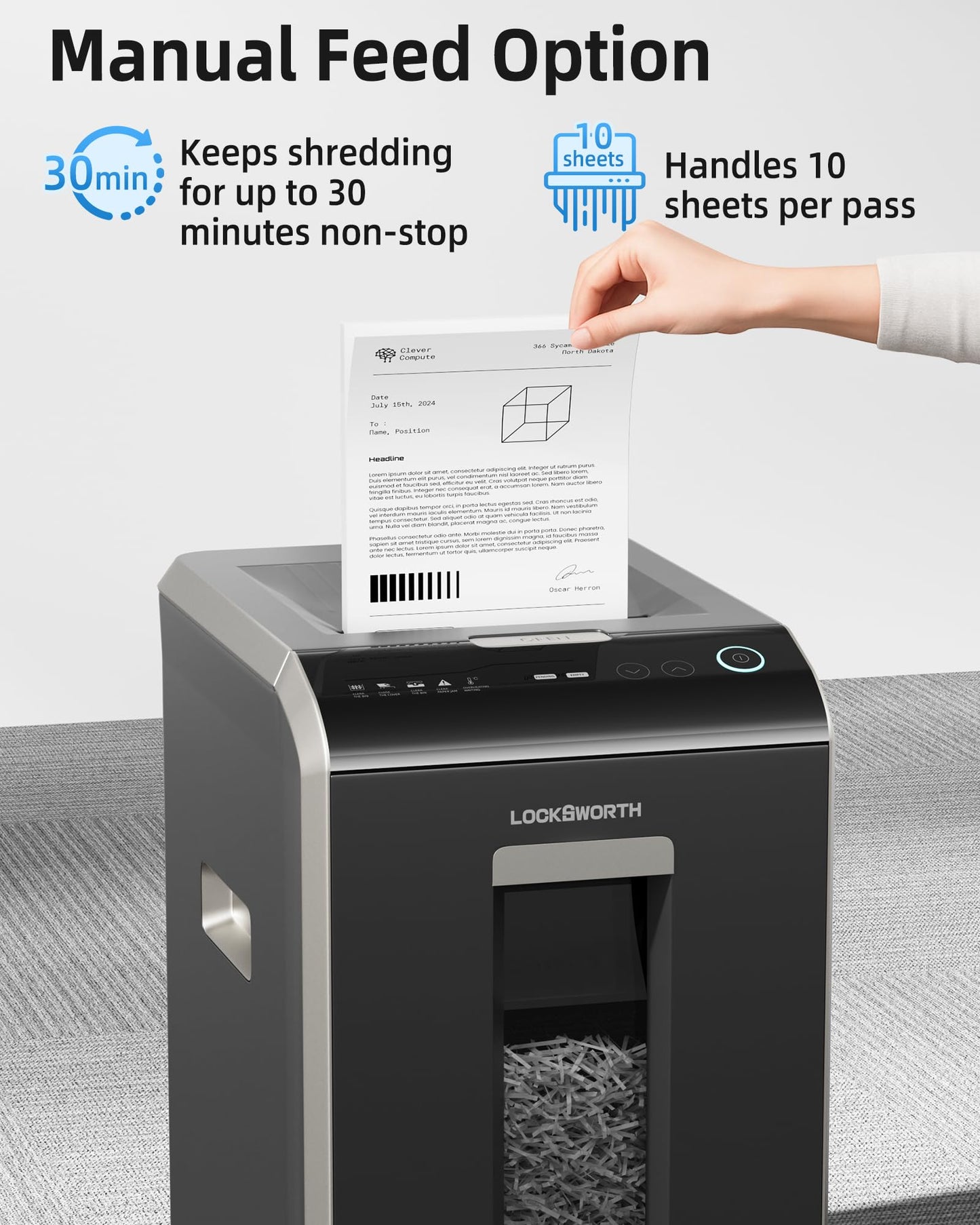 Locksworth 200-Sheet Micro Cut Shredder for Home Office, 8.5 Gallons Bin P-5 High Security Shredders for Paper, CD, Credit Card, Staple, Clip, Heavy Duty Commercial Paper Shredder with Casters
