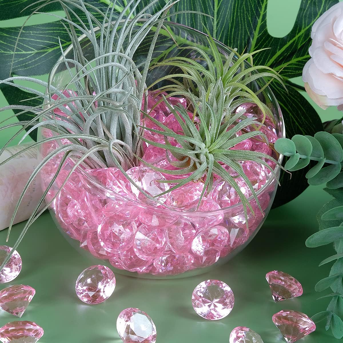 Babenest Acrylic Diamond Fake Gems - 240pcs 3/4 Inch Pink Faux Crystals for Weddings & Events