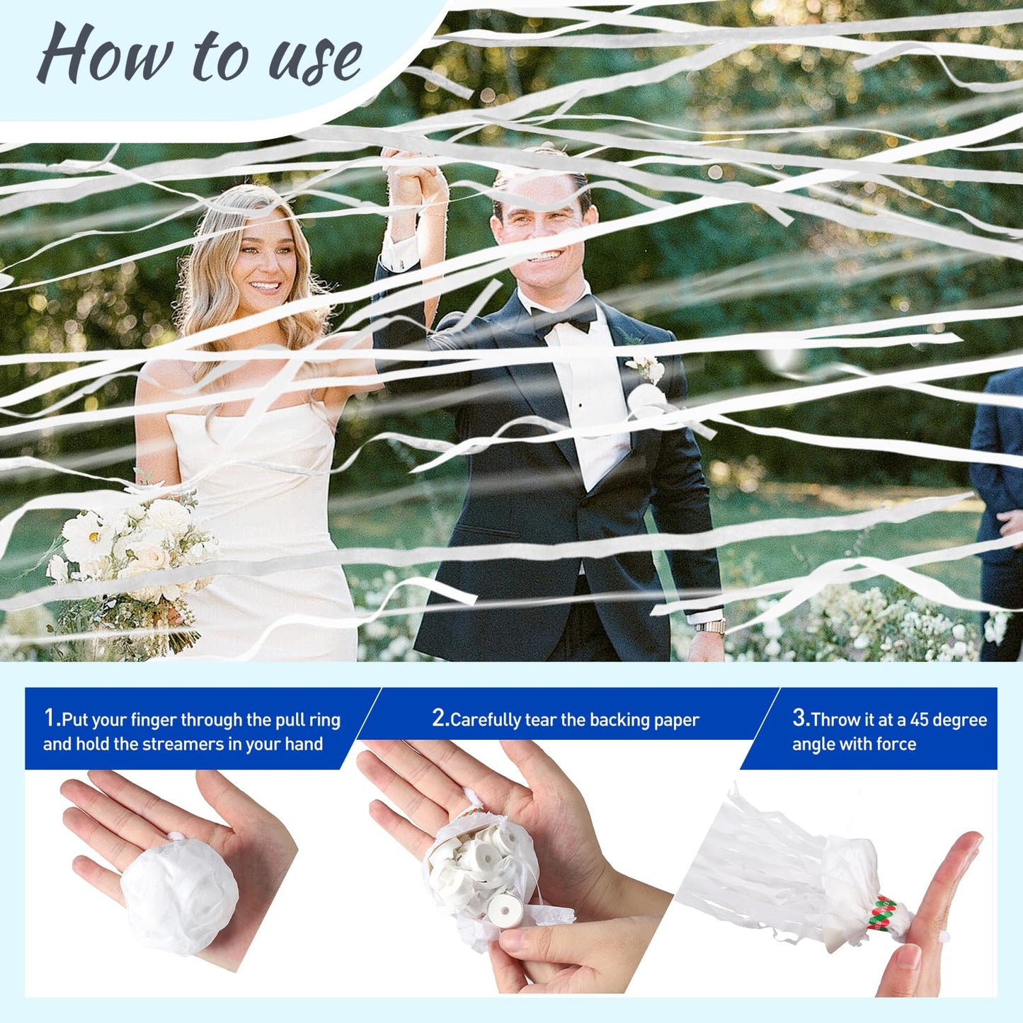 No Mess Streamers 100pack, White Confetti Poppers,Hand Throw Party Poppers No Mess for Birthday, Graduation, Wedding Send Off, Engagement Party Favors（White 100Pack）