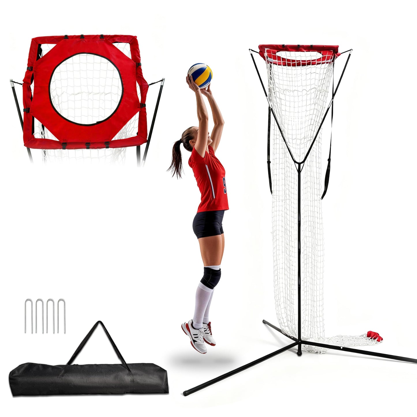 SCHENG-V Volleyball Setting Net, Setter Volleyball Training Net 7.5-11.5 FT Adjustable Height, 45°-180° Adjustable Angle, Stable Base for Indoor Outdoor Practice Equipment