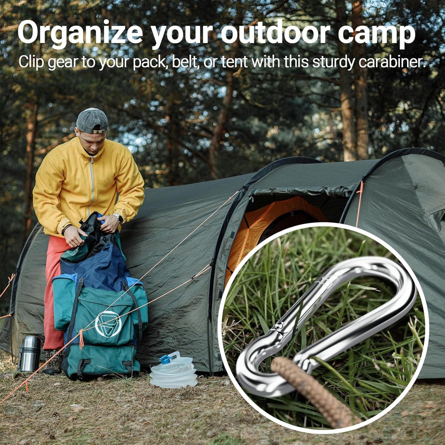 sprookber Stainless Steel Spring Snap Hook Carabiner - 304 Stainless Steel Caribeener Clips, Set of 6