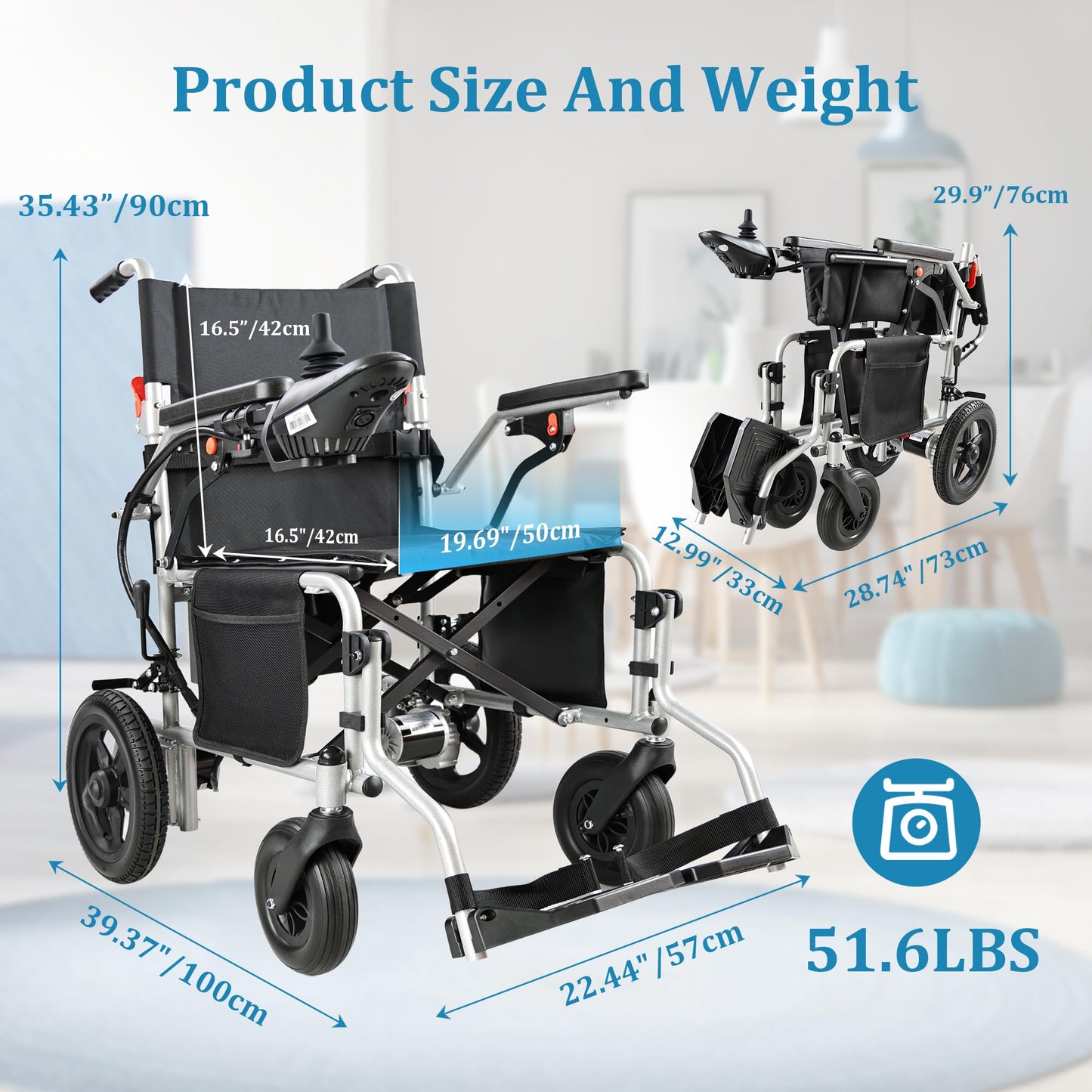 YF001 Zygenair 20" Wider Electric Wheelchair 330 Lbs Capacity Electric Wheelchairs for Adults, Foldable Power Wheelchair Lightweight Motorized Mobility Chair with 12Ah Lithium Battery (Silver, Max)