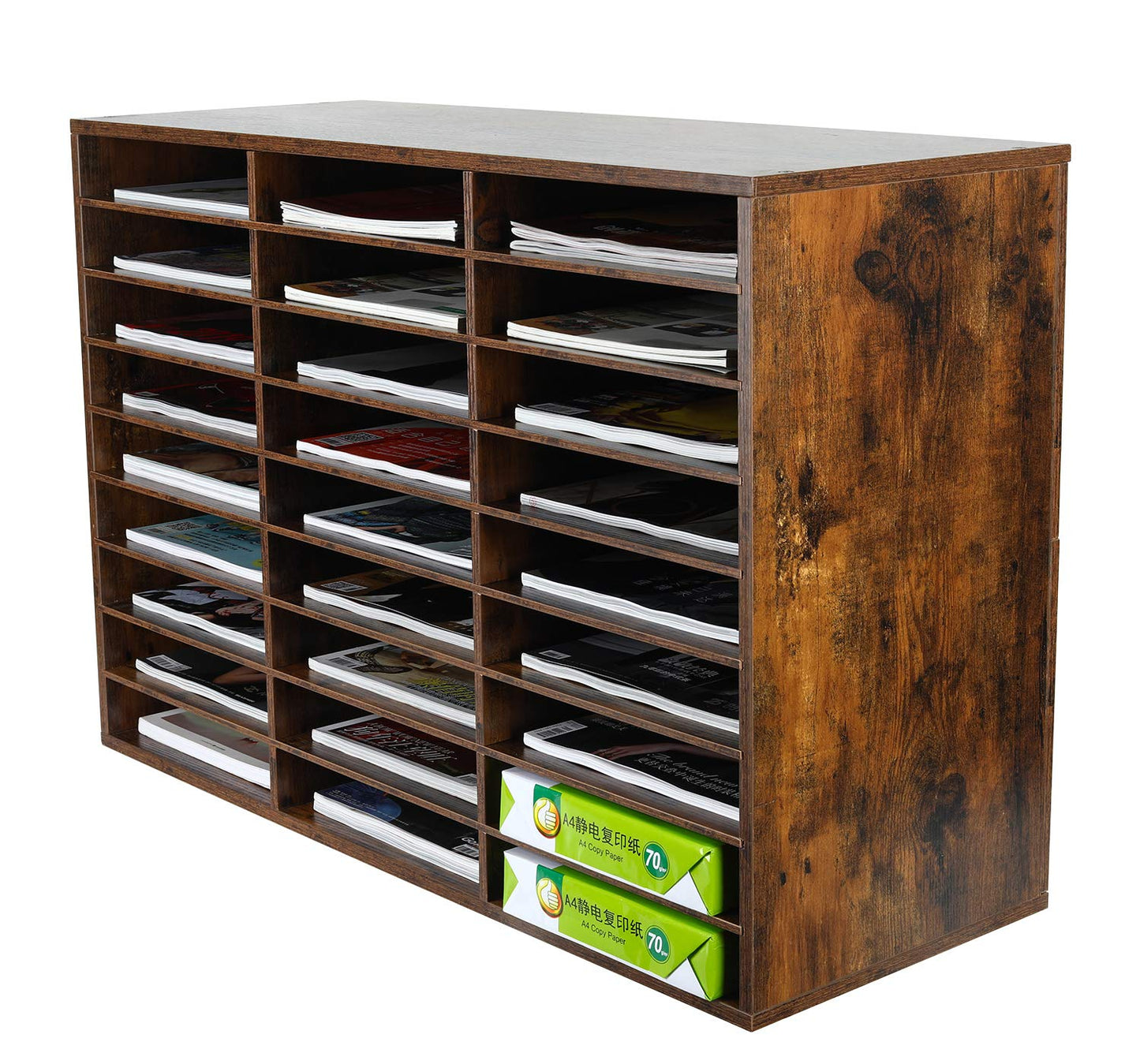 EasyPAG 27 Compartments Wooden Literature Organizer with Adjustable Shelves, 13500 Sheets Capacity Paper Organizer, Classroom Mailbox and Mail Sorter for Teachers and Office, Archaize