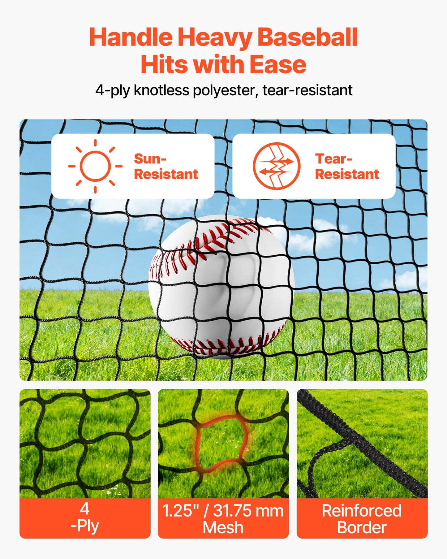 VEVOR Baseball Batting Cage, 12.0 x 10.2 x 7.6 FT Freestanding Portable Batting Cage, Hitting Cages with 4-Ply Knotless Polyester & Pitching Machine Opening, Battings Cages Netting for Outdoor