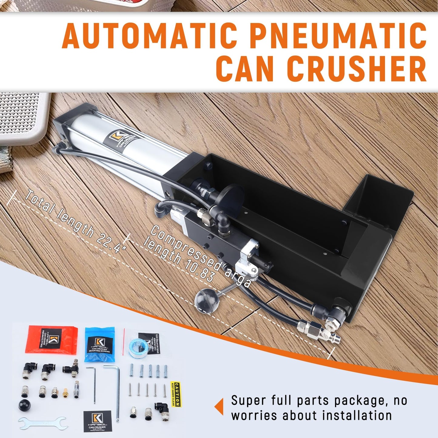 KANBOL Pneumatic Can Crusher, Air Powered Aluminum Can Crusher with Heavy Duty Mechanical Lever for 12/16/24oz Soda & Beer Cans – Series 335 Durable Recycling Tool for Garage & Workshop-Black