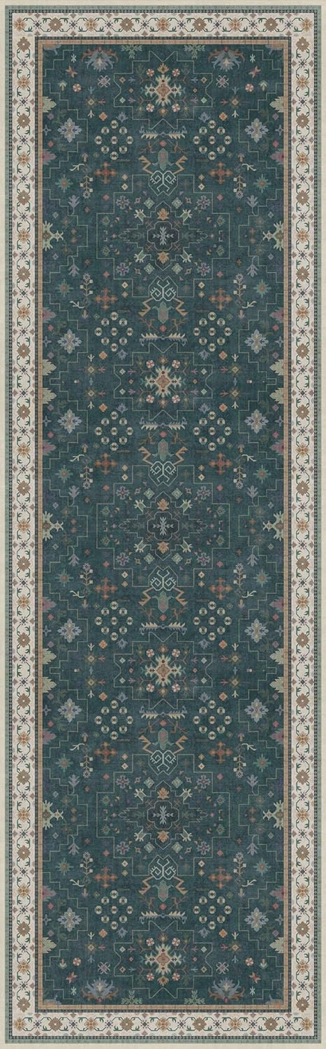 Regine Switzerland Dark Green Washable Kitchen Runner Rug - Non-Slip Rubber Backing | 2'6"x8' Stain Resistant
