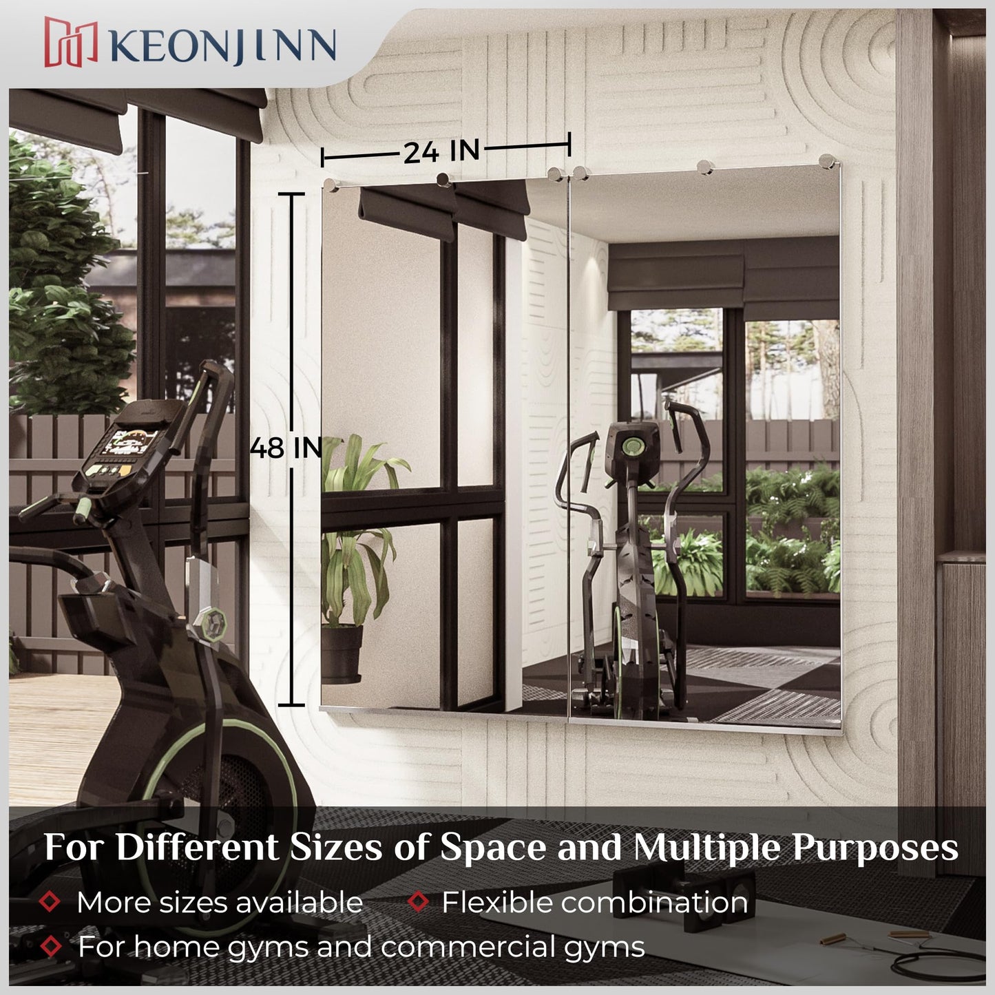 Keonjinn Home Gym Mirror, 48" x 24" x 2Pcs, Large Exercise Mirror, Frameless Full Body Mirrors, Tempered Glass, Wall Mounted for Gym, Yoga, Bedroom, Dance Studio