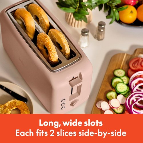Bella 4 Slice Slim Toaster - 6 Setting Shade Control, Reheat & Cancel Buttons | 10” Long Slot, Blossom Color