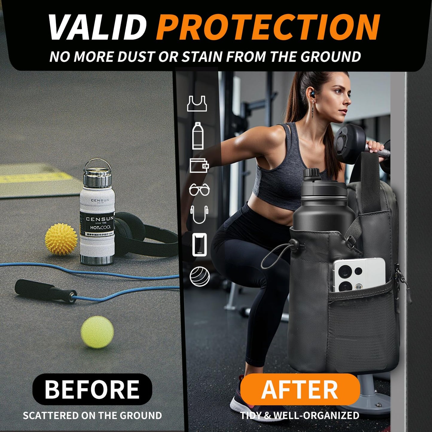 seektik Magnetic Gym Bag for Women and Men, Magnetic Water Bottle Holder with Strap and Phone Pocket (Black)