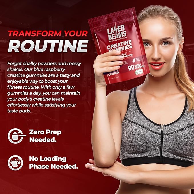 Creatine Monohydrate Gummies - 5g Creapure Creatine per Serving - Vegan - Boost Muscle Strength, Endurance, Recovery & Mental Focus - 90 Gummies, Gluten-Free (Strawberry)