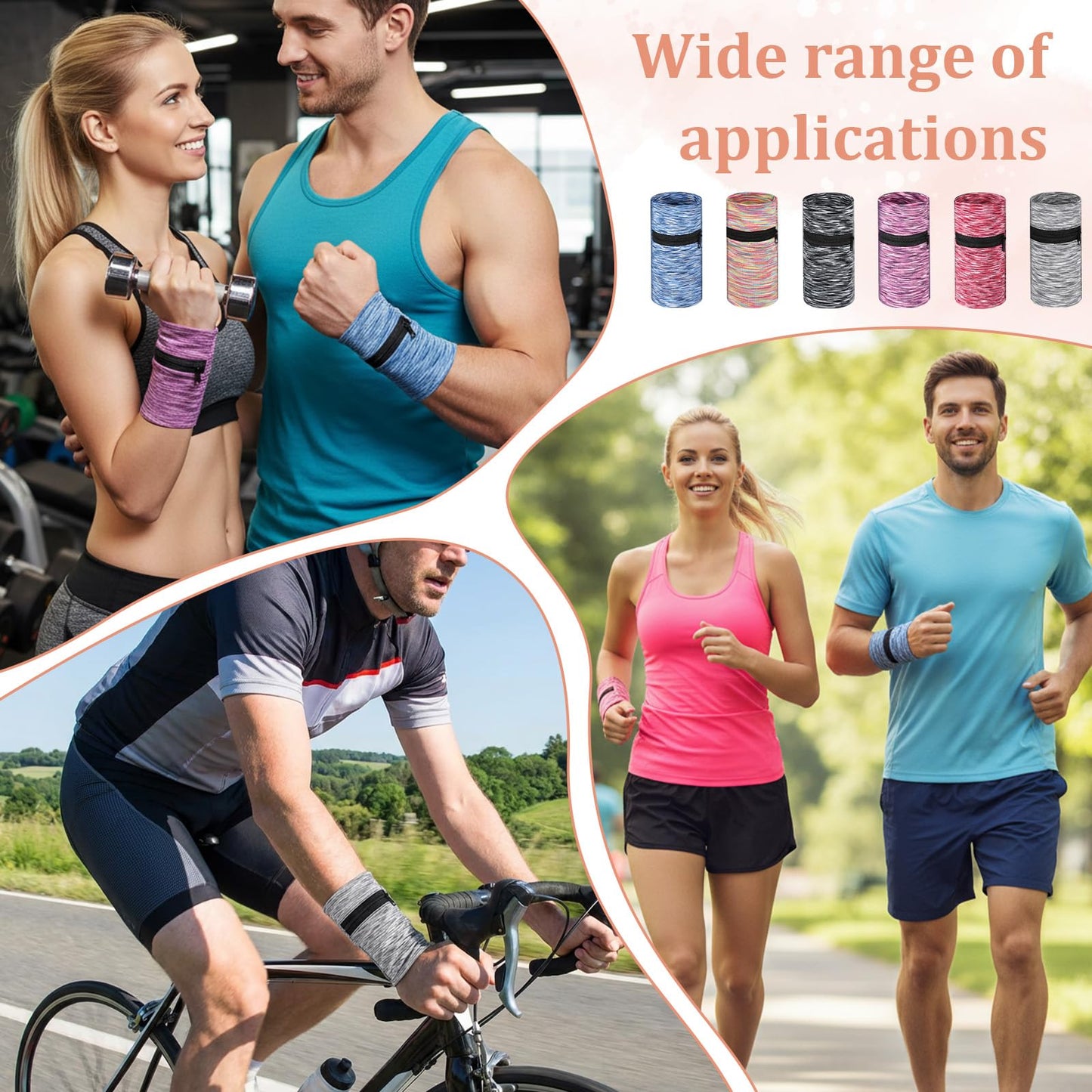 Yuanan 6 PCS Wrist Wallet, Wrist Pouch with Zipper High Elasticity Wristband Wallet Light Comfortable Ankle Wallets Key Card Storage Bags for Women Men Travel Running Walking Hiking-6 Colors