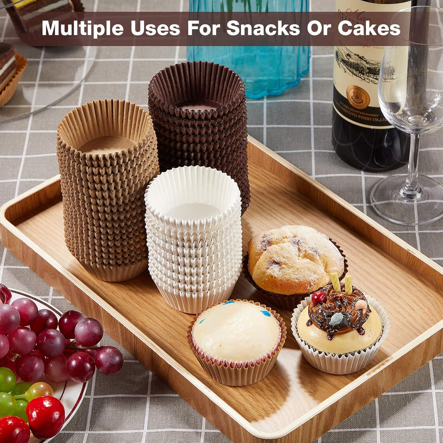 Zonon Cupcake Liners - 1000 Count Baking Paper Wrappers for Mini Muffins | Brown & White, 1.18 Inch
