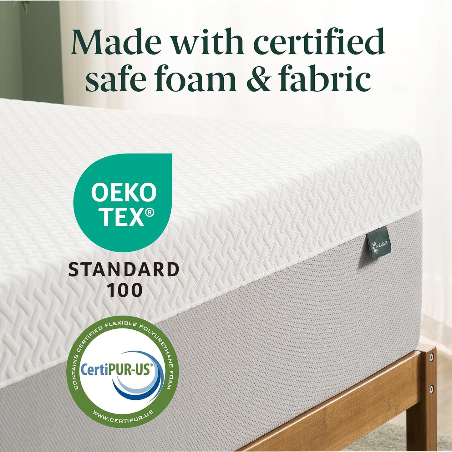 Zinus 12 Inch Green Tea Memory Foam Mattress - Queen Size, Fiberglass Free, Medium Feel, Breathable Design