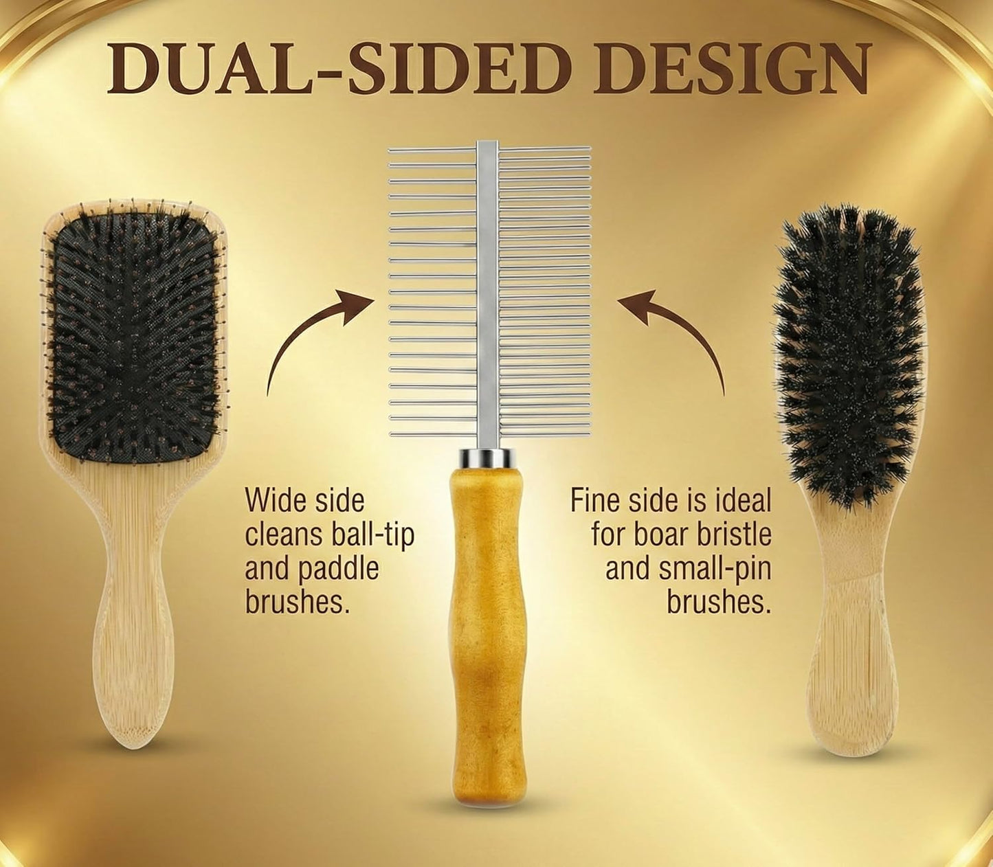 XCEL 2-in-1 Hair Brush Cleaner Tool - Dual-Sided Remover Comb for Paddle & Detangling Brushes