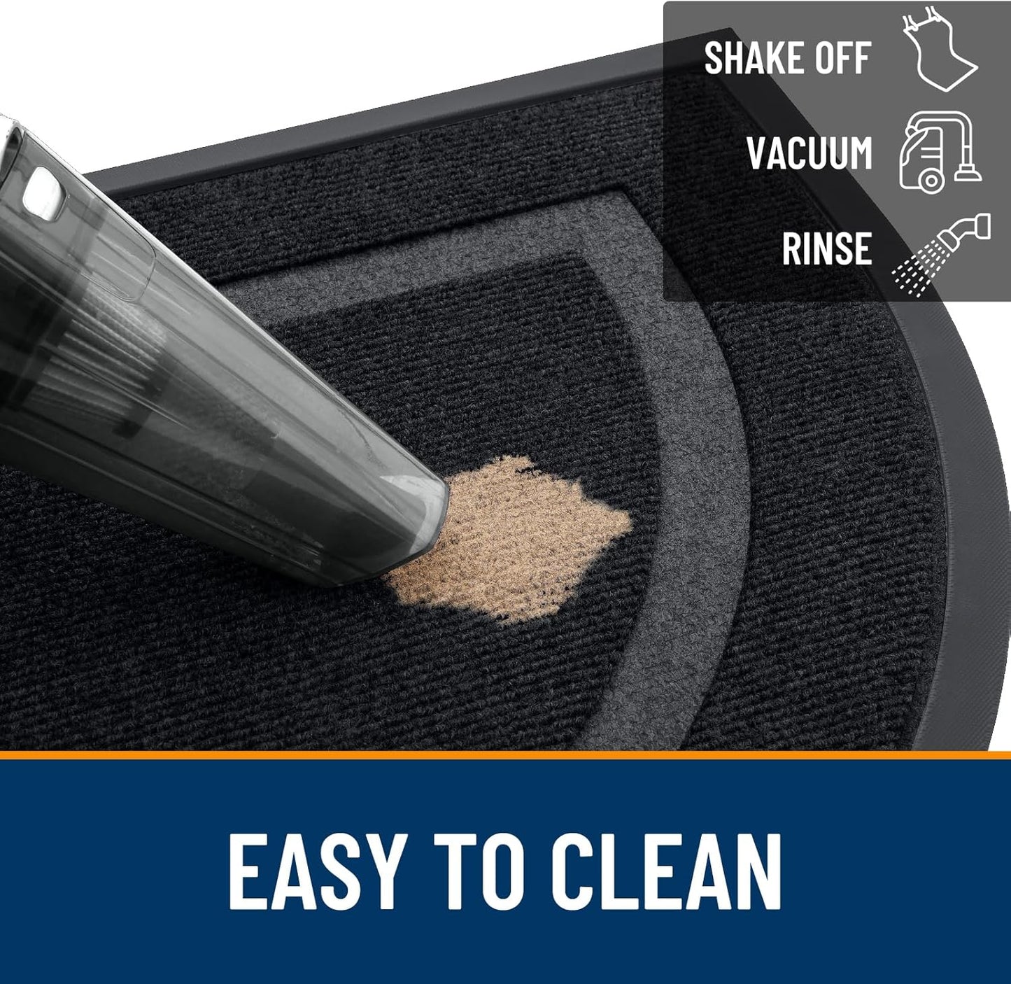 OLANLY Half Circle Door Mat - Waterproof All-Season Indoor/Outdoor Doormat, Easy Clean, 29.5x17, Black