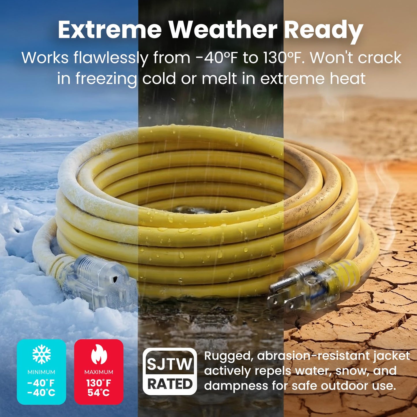GEARit 100 ft Outdoor Extension Cord 10/3 Gauge SJTW 10 AWG, 3-Prong Heavy Duty Power Cable with Lighted End, 15A 125V 1875W, Waterproof Cord for Tools, Lawn & Garden, Yellow