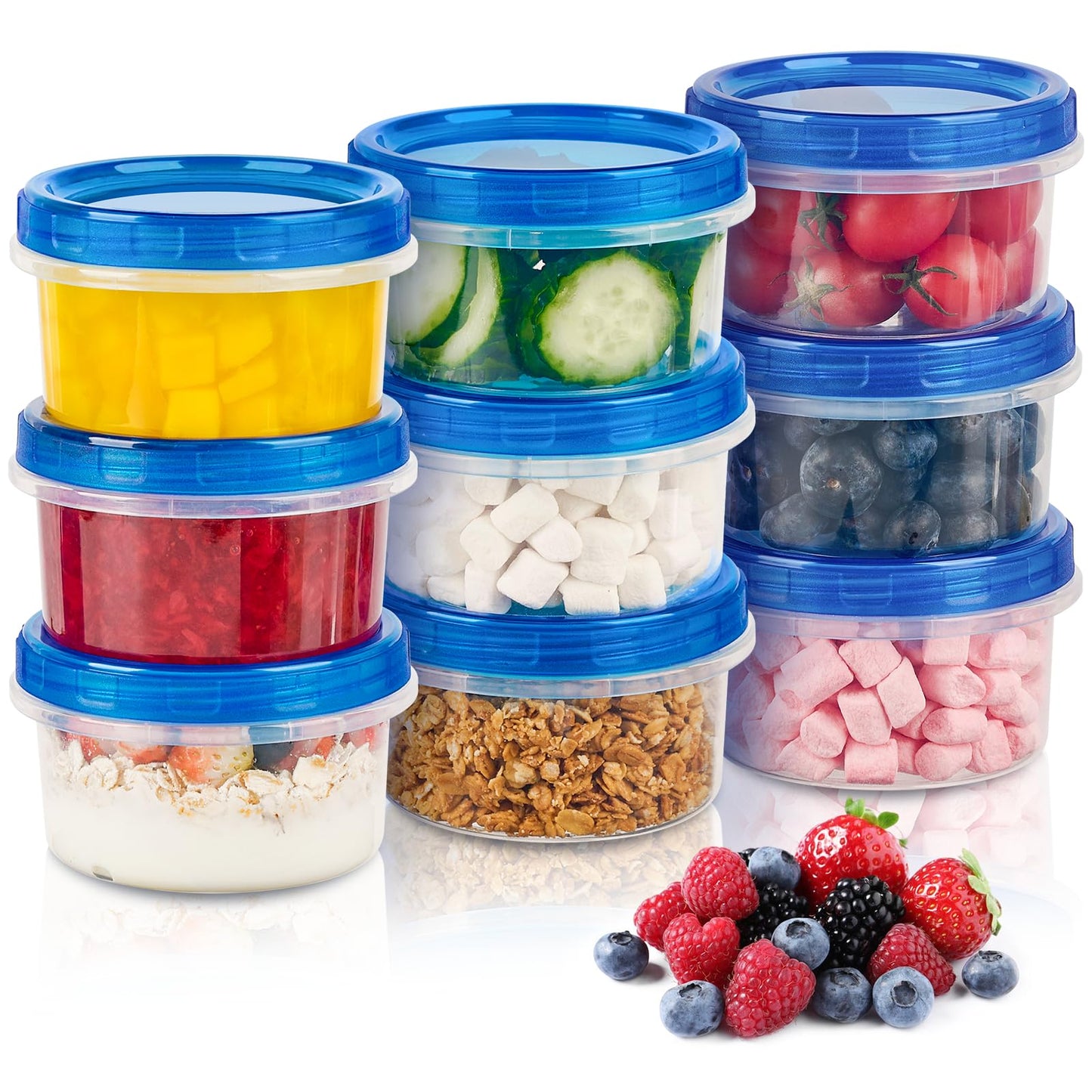 Soelomu 8 oz Freezer Storage Containers with Twist Top Lids, 10 Pack Reusable Meal Prep Containers Plastic Stackable Food Storage Containers for Sauce, Salad, Leftover, Oats