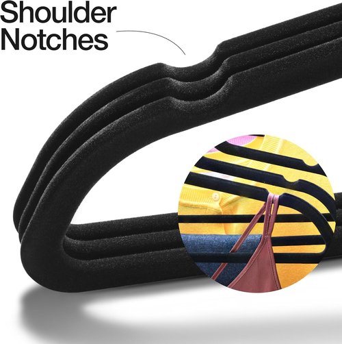 Home-it Premium Velvet Hangers - Heavy Duty Non-Slip Black Suit Hangers | 50 Pack with 360° Hook
