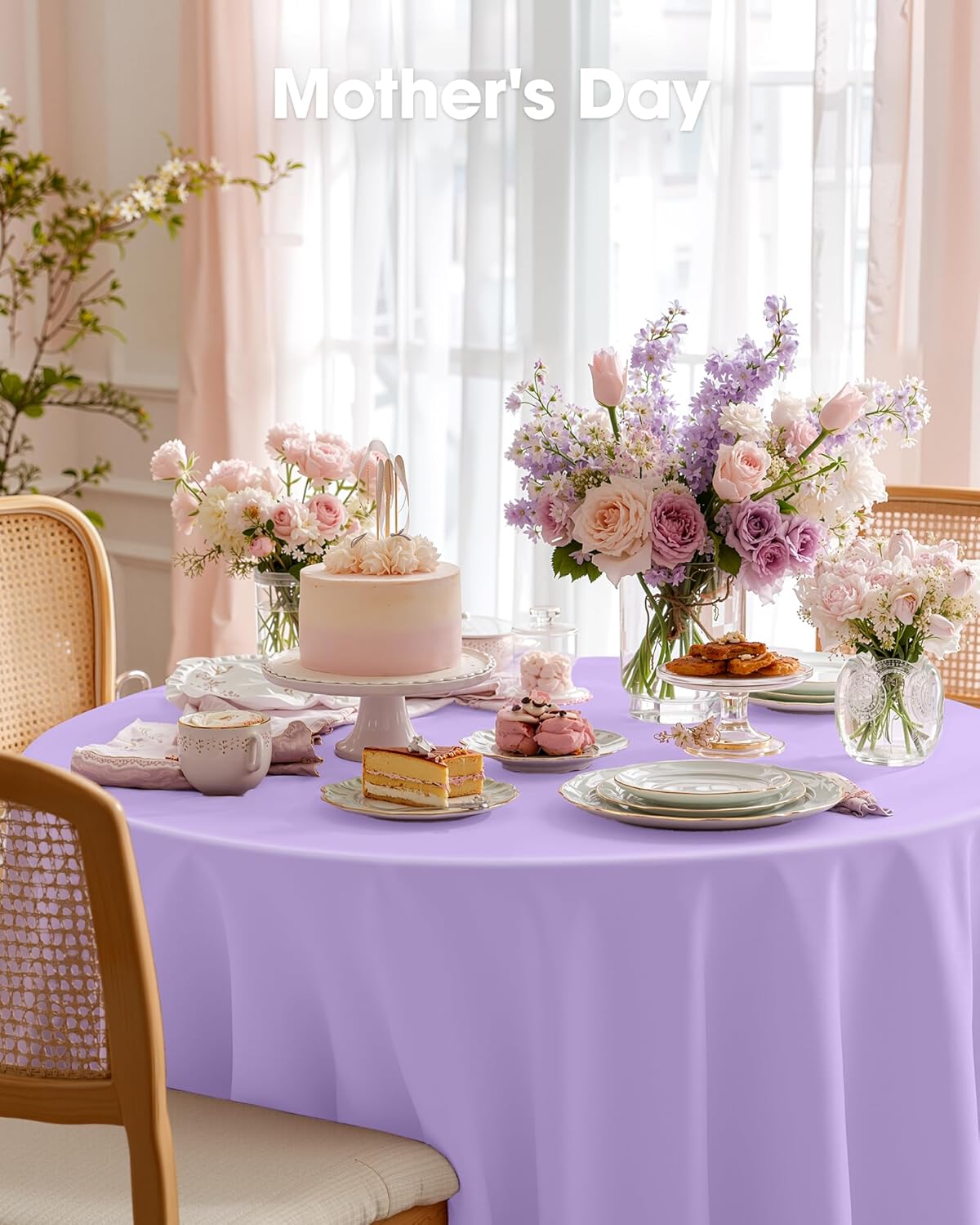 Pureegg Disposable Plastic Tablecloths - 84'' Round, Light Purple, Leakproof & Sturdy | 10 Pack for Easter Parties