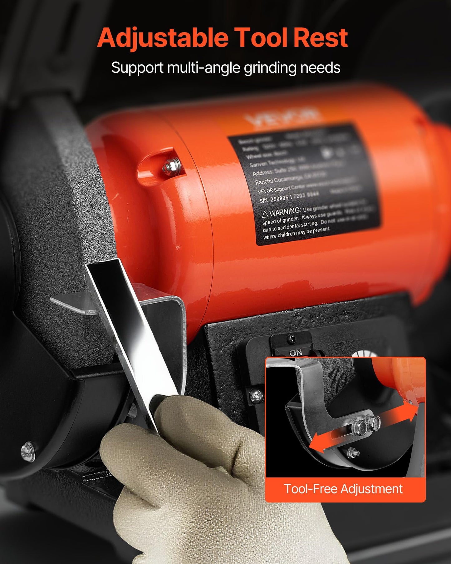 VEVOR Bench Grinder, 8-inch Variable Speed Bench Grinder, 2000-3450RPM Table Grinders with 550W 5.0A 3/4Hp Induction Motor, 36/60-Grit Grinding Wheel & Adjustable Eye Shield for Sharpening Grinding