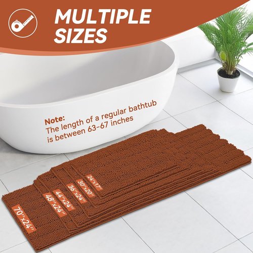 Bcoimo Chenille Bath Mat - Non-Slip Ultra-Absorbent Rug | 24" x 17" Quick-Dry Design for Bathroom