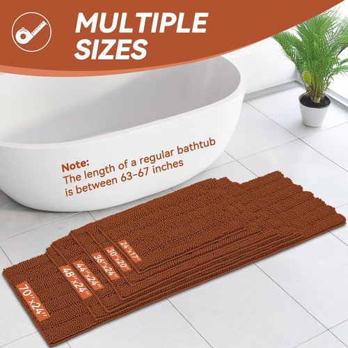 Bcoimo 24"×17" Chenille Bath Mat – Non-Slip with Backing Bath Rug Ultra-Absorbent and Machine Washable Bathroom Mat Quick-Dry Design. Ideal for Bathroom and Tub Areas