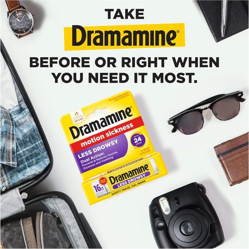 Dramamine Motion Sickness Relief - Less Drowsy Formula for Travel Nausea, 16 Count