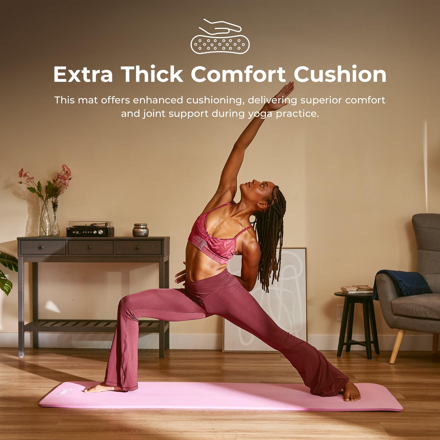 Sunny Health & Fitness Premium 1/2-Inch Extra Thick Exercise Yoga Mat Non-Slip High Density Pilates and Floor Workout Elastic Strap Portable with Carrying Strap- Grey - 74 x 24 Inches - SF-EM03-GY