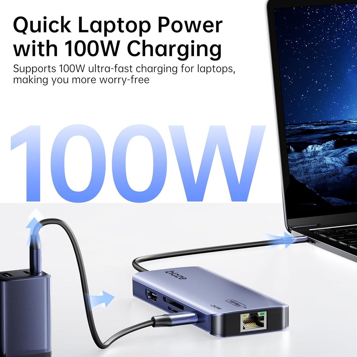 biaze 8-in-1 4K60Hz 100W 3.0, 2.0 2, 100M 7 USB C Hub Adapter for MacBook, HDMI, PD Charging, USB USB * SD/TF Card