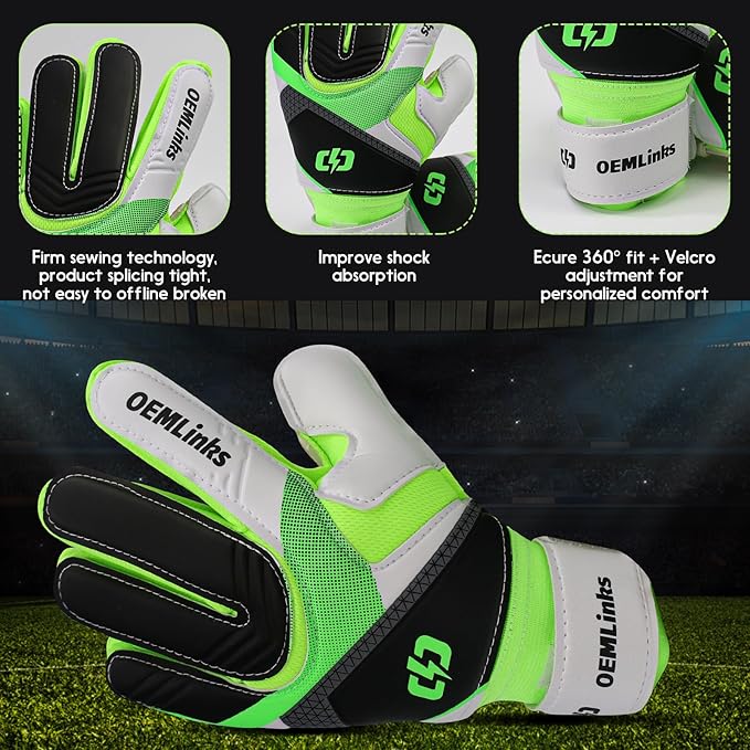Youth&Adult Goalie Goalkeeper Gloves with Finger Protection Breathable Soccer Gloves with Strong Grips，6 Colors，Sizes 7-10