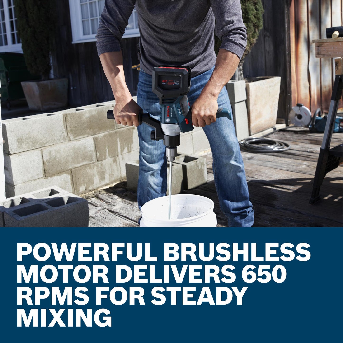 BOSCH GRW18V-120N 18V Brushless Mud Mixer - ½ In. Chuck, 650 RPM, Variable Speed, Soft Start, KickBack Control, Ergonomic Handle for Heavy Mortars, Epoxies & Paints