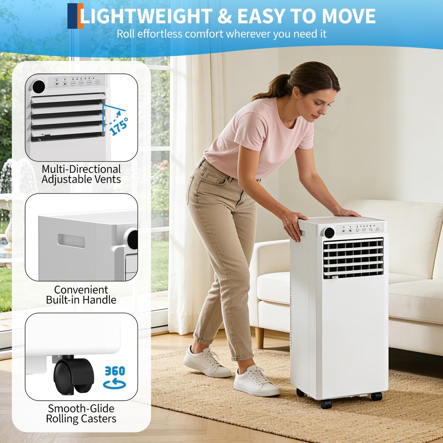 8000 BTU Portable Air Conditioner, 3-in-1 Small Portable AC Unit for Rooms to 350 Sq. Ft. with Cooling, Dehumidifier & Fan Modes, Remote, LED Display, 24H Timer, for Bedroom, Office (8000, BTUs)