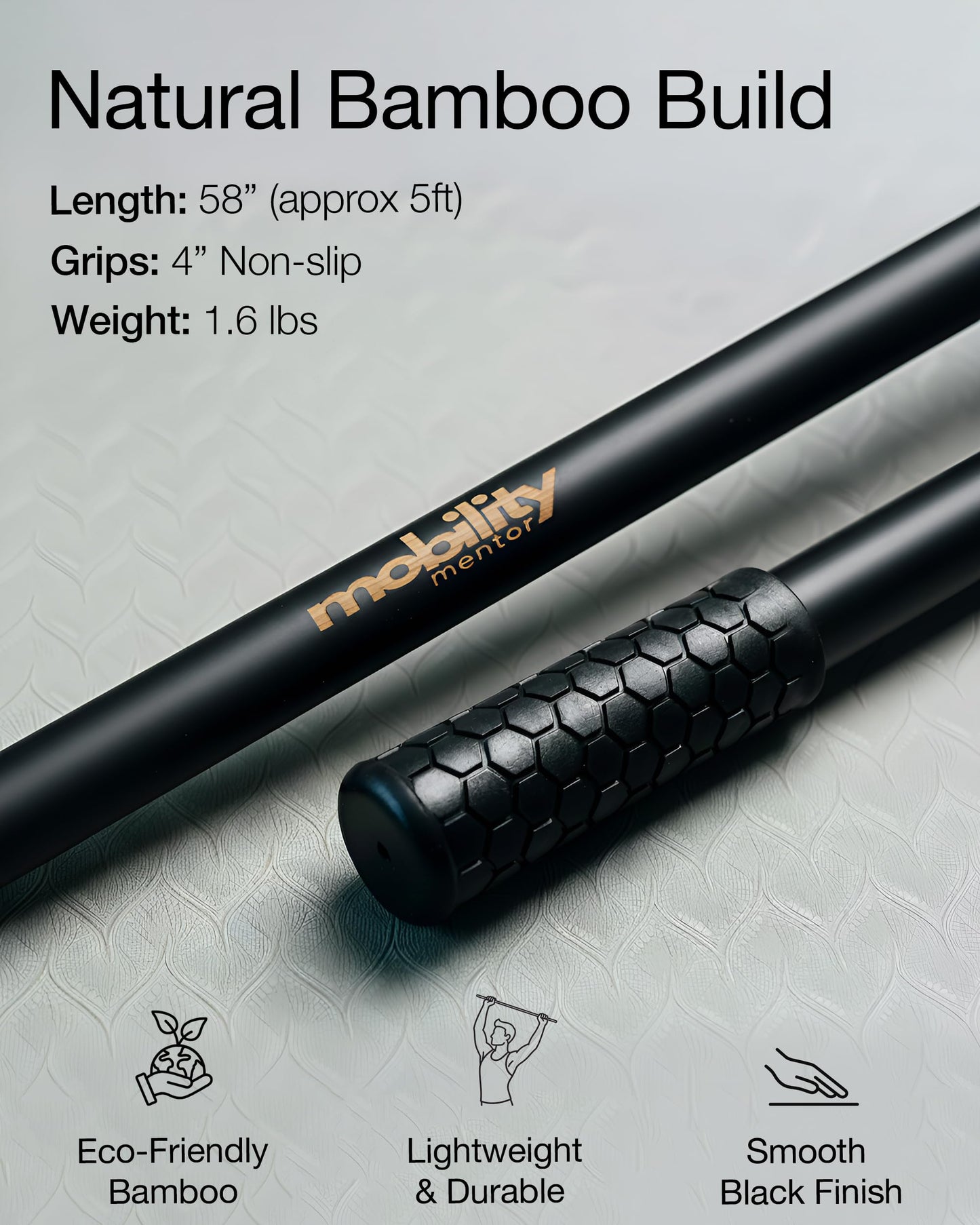 Mobility Mentor Yoga Stick - Mobility Stick - Large Bamboo Exercise Stick for Stretching - Workout Stick - Posture Corrector Stick Mobility - Yoga Bar - Stretch Stick for Fitness - Physical Therapy