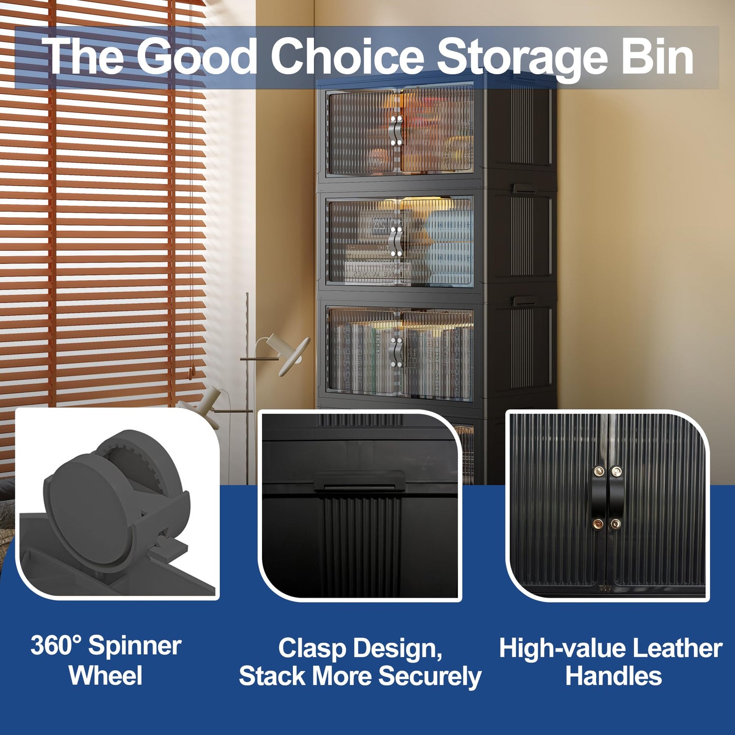 SAILUN 145Gal/580Qt Collapsible & Stackable Storage Bins with Door & a Lid,Perfect for Blanket Storage, Pillow Organizer, Bedroom Closet & Living Room, Black 26" W x 17" D x 71" H
