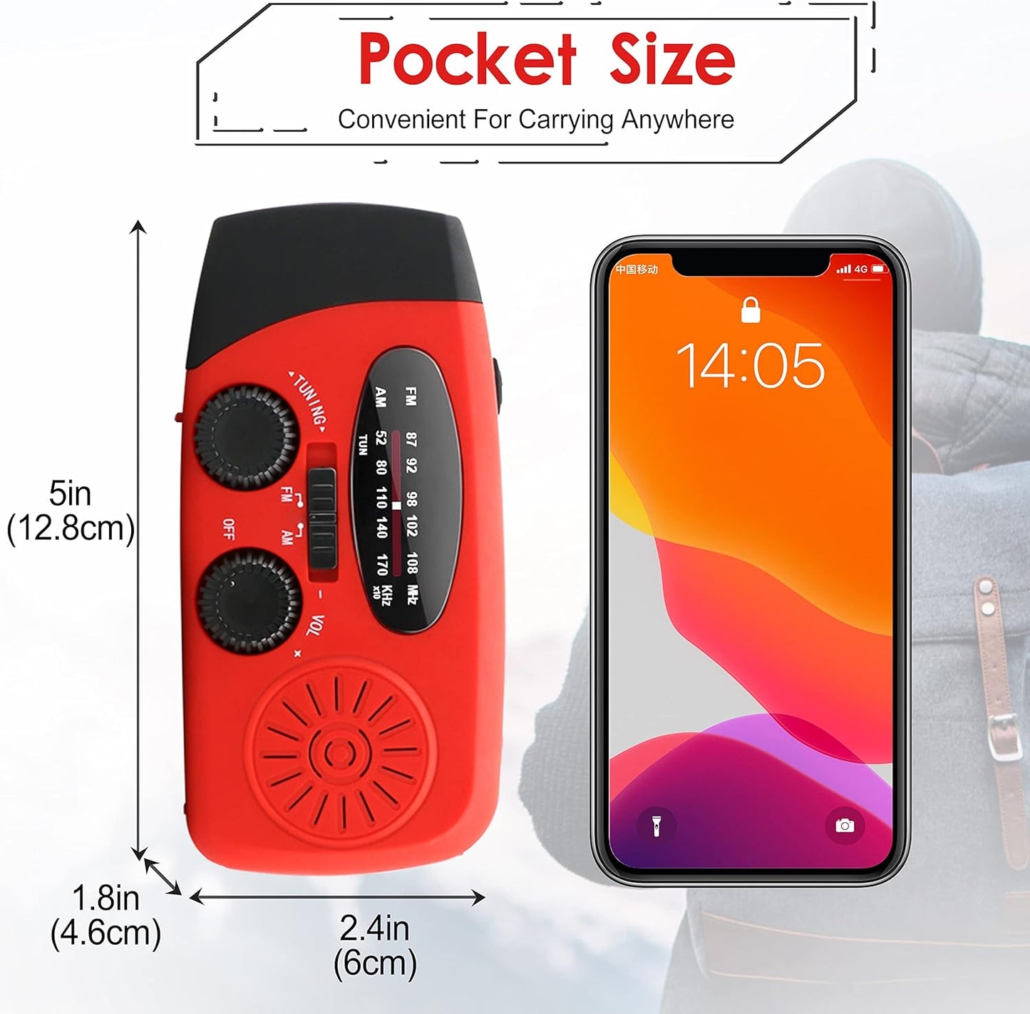 RunningSnail 2000mAh Emergency Hand Crank Radio With LED Flashlight For Emergency, AM/FM NOAA Portable Weather Radio