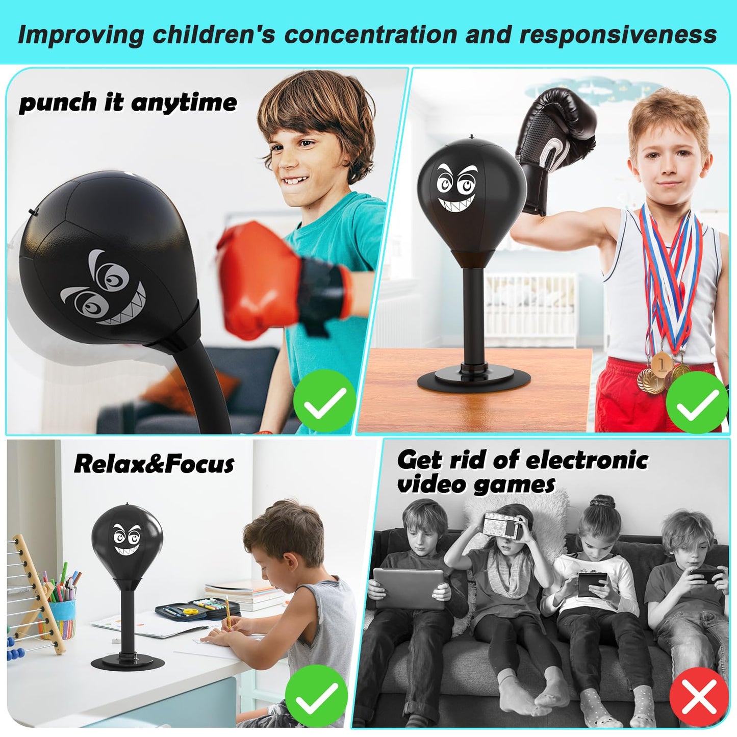 HZG Desktop Punching Bag, Stress Buster with Suction Cup for Office Table and Counters, Heavy Duty Stress Relief Ball, Desk Boxing Punch Ball, Funny Toys Punching Bag for Kids Coworkers and Friends