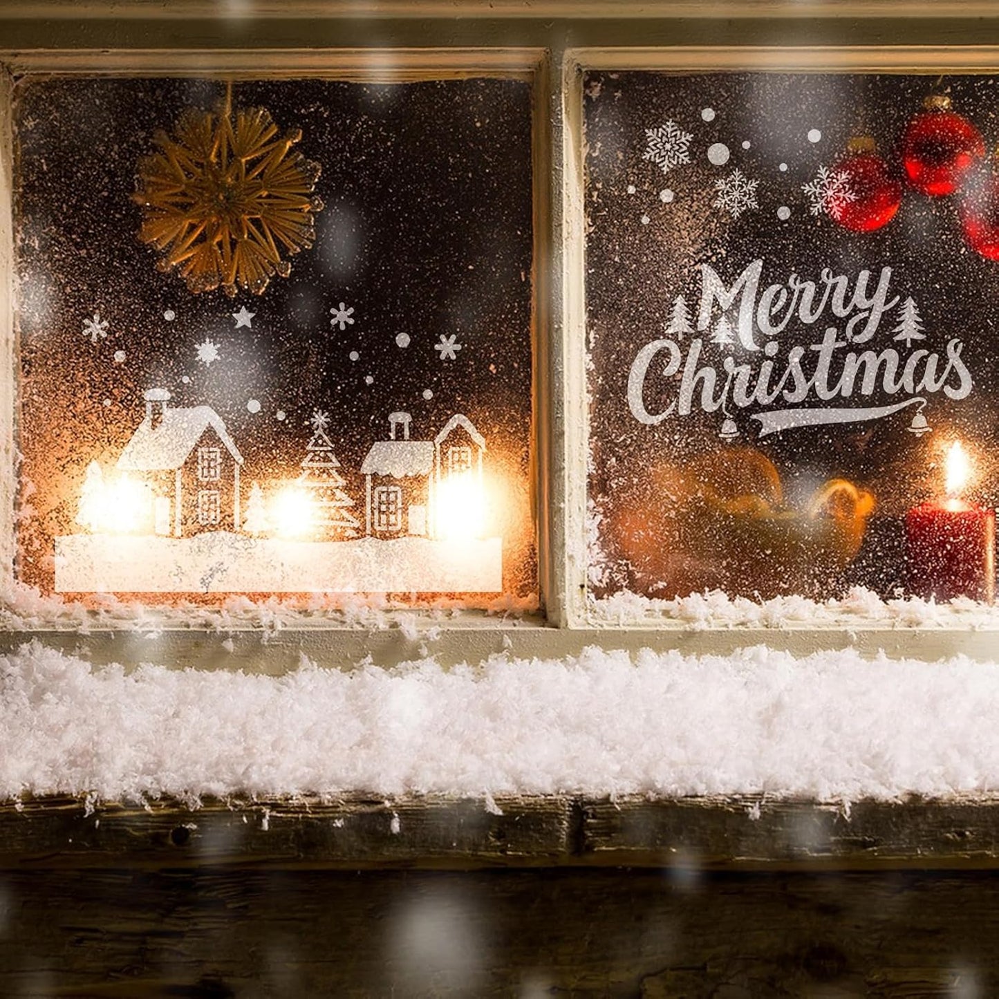Skiennix Large Christmas Stencils - 12 Pcs Winter House, Snowflake & Pine Tree Designs for Painting on Wood & Glass