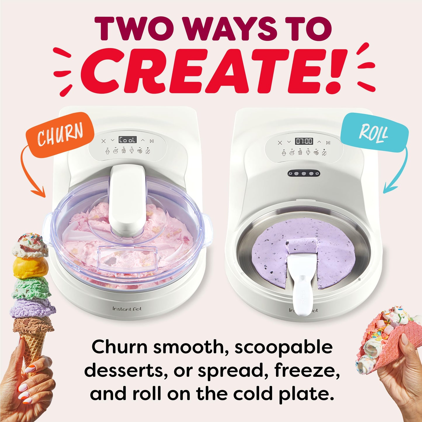 Instant Pot InstantChill Ice Cream Maker with Built‑In Compressor, No Pre‑Freezing, Real Ice Cream in Minutes*, Gelato, Sorbet, Rolled, Non‑Dairy, Mix‑Ins, Easy Clean Up, Quiet, Makes Up to 2 Pints