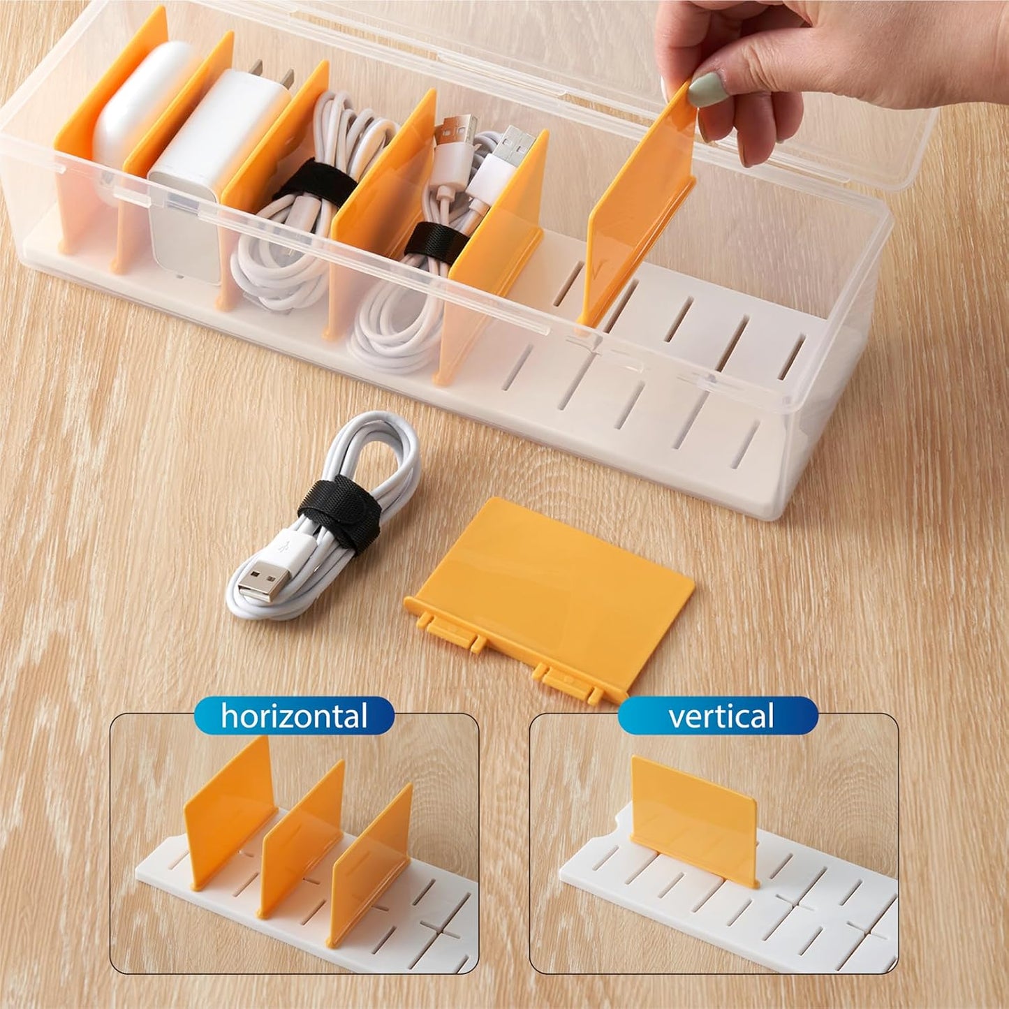 2 Pack 16 Cable Organizer Storage Box with Cable Ties, Clear Phone Charger Organizer Case Wire Organizers for Cords