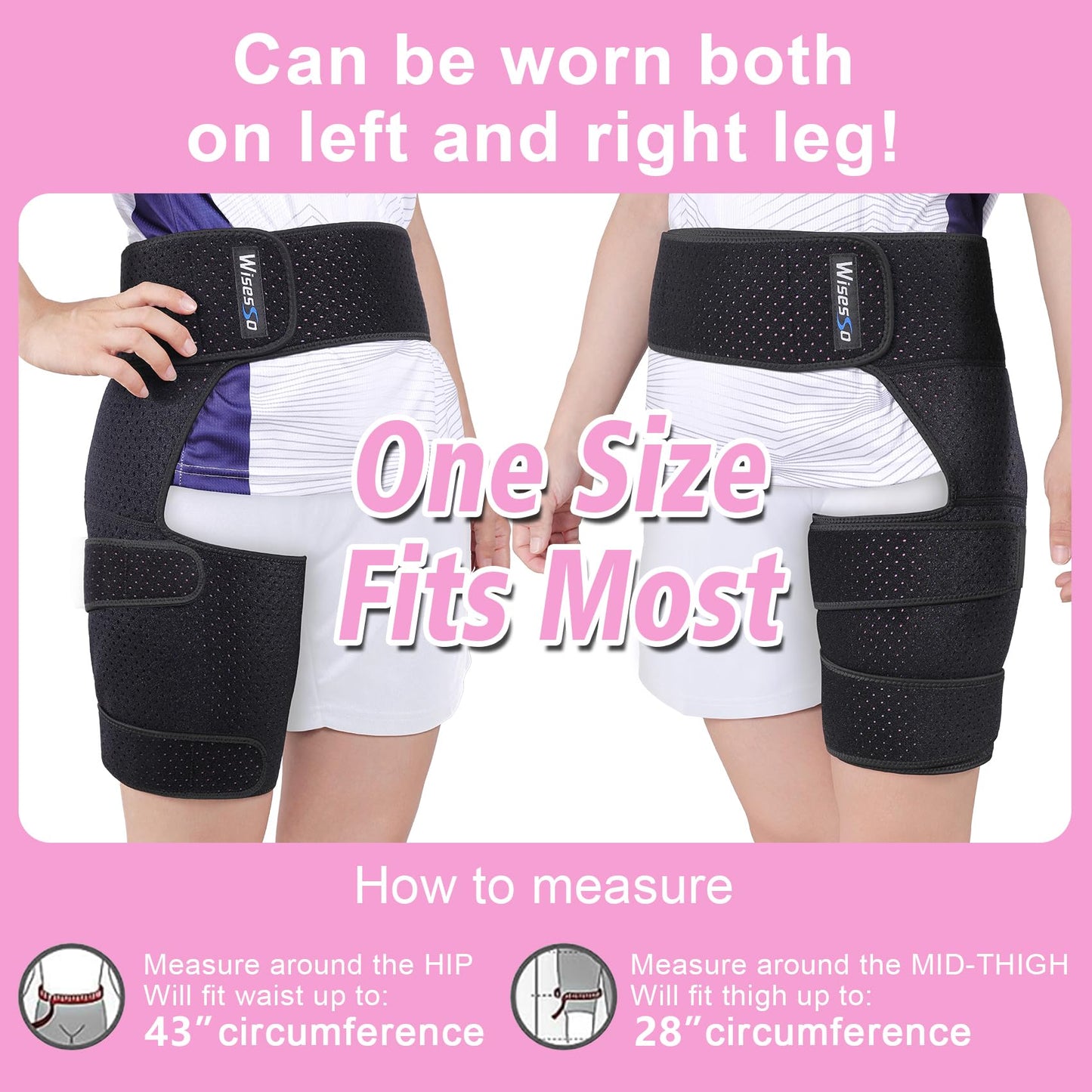 Wisesso Hip Brace, Groin Wrap Hip Braces for Sciatica Pain Relief, Thigh Support for Groin, Thigh, Hamstring, Pulled Muscle Injury, Sciatic Nerve Brace For Men and Women, Pink