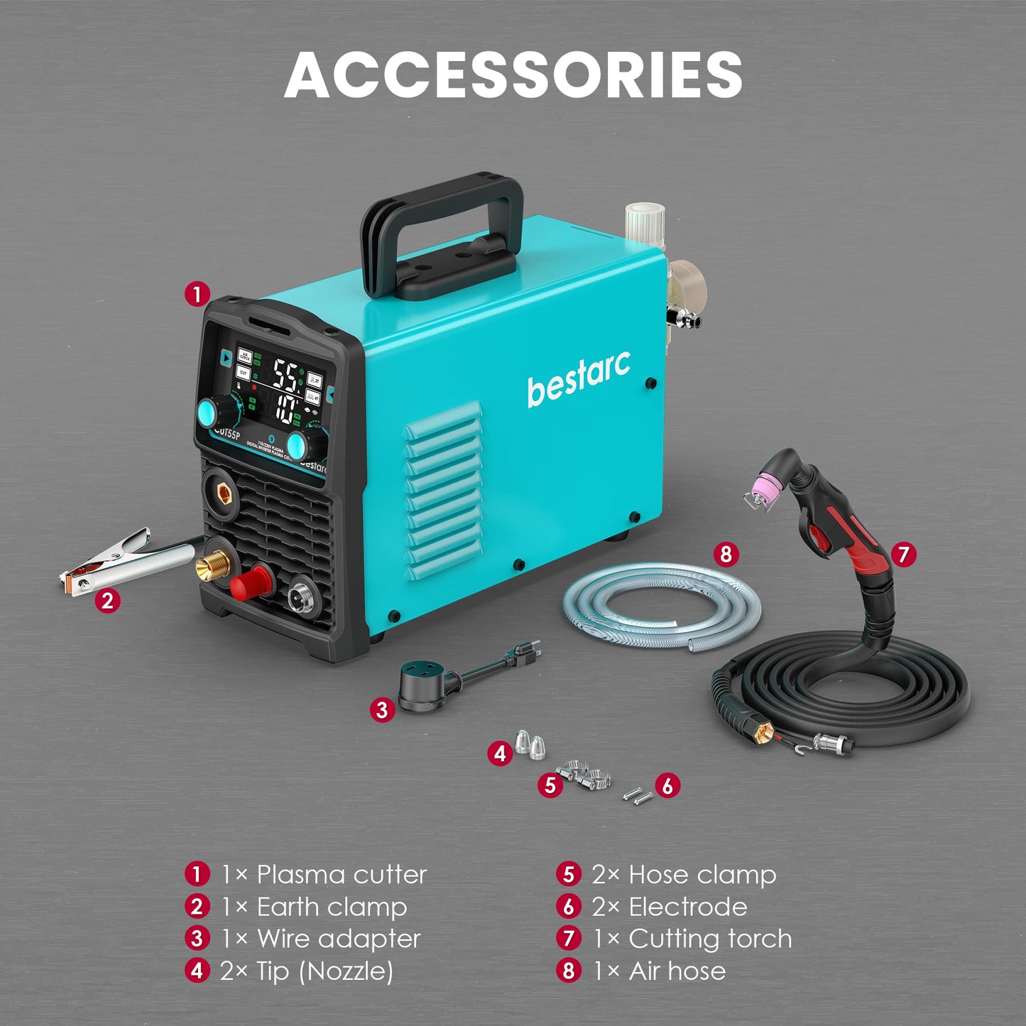 bestarc Plasma Cutter, [Pilot Arc][Large LED Display] 55A bestarc Plasma Cutter Machine 110/220V Dual Voltage, 5/8 Inch Clean Cut 3/4 Inch Max Cut, Post Flow Mesh Cut, 2T/4T for Beginners DIY