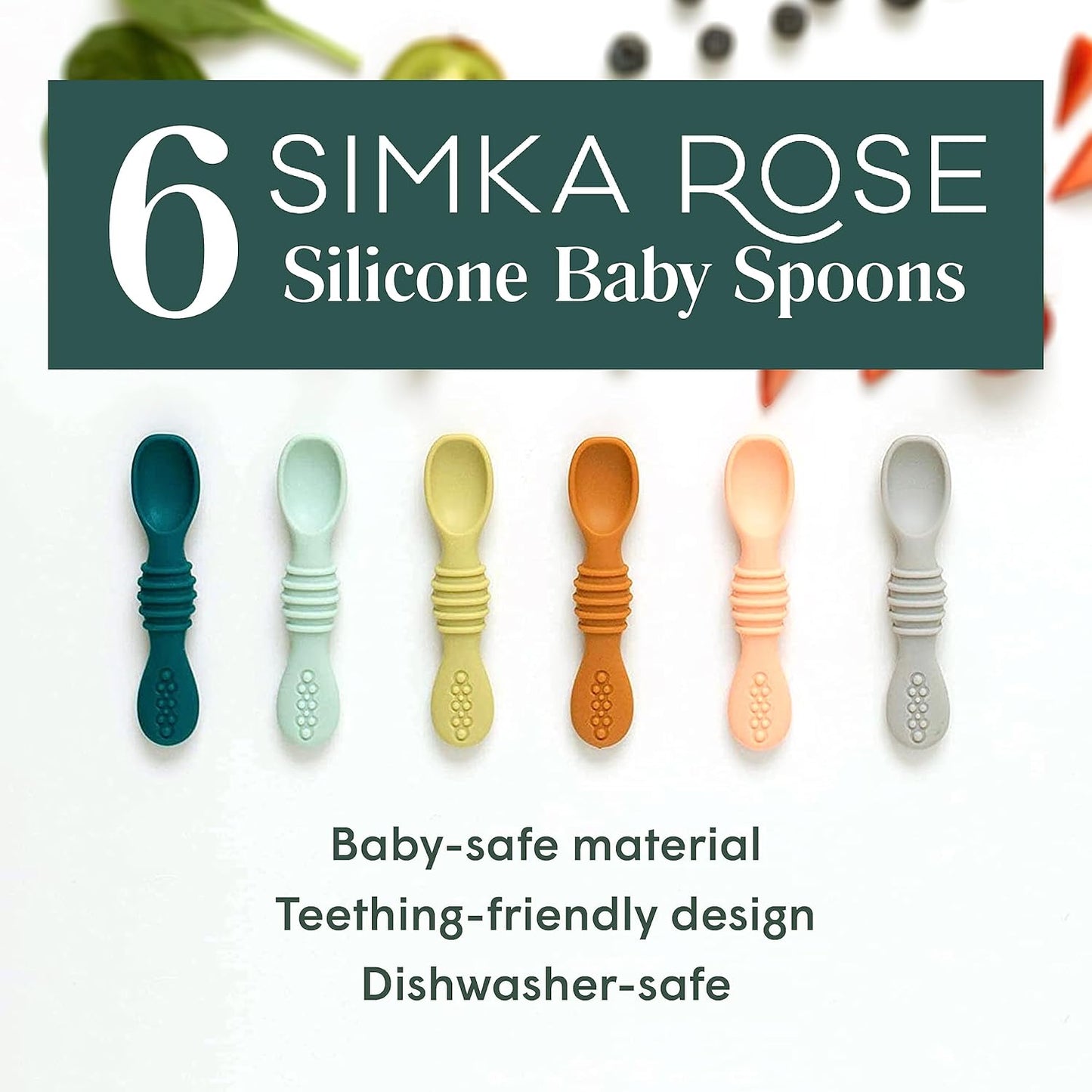 Simka Rose Silicone Baby Spoons - Self Feeding Infant Spoons (6 Pack) | Easy on Gums, Dishwasher Safe, 6 Months+